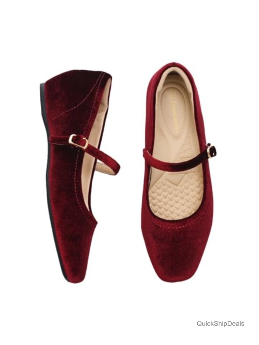 Women's Mary Jane Flats with Arch Support Hidden Wedge Heel PU Leather